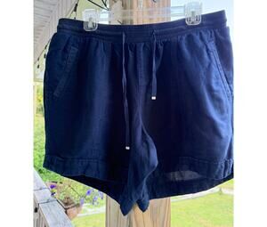 Coastal Minimalist Lane Bryant Navy Linen Blend Drawstring Shorts 14/16 Resort